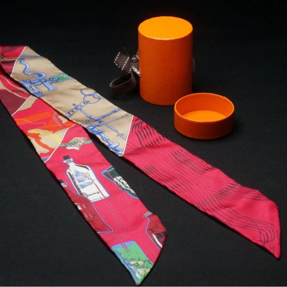 Hermes Calache Mors et Bouteilles Twilly Scarf