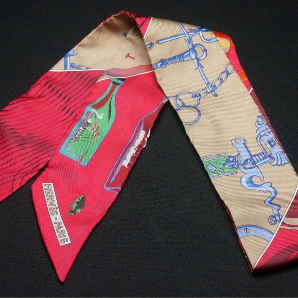 Hermes Calache Mors et Bouteilles Twilly Scarf