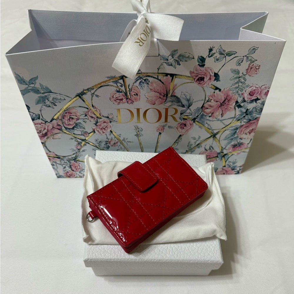 New Dior Red Cannage Patent Leather Card Case