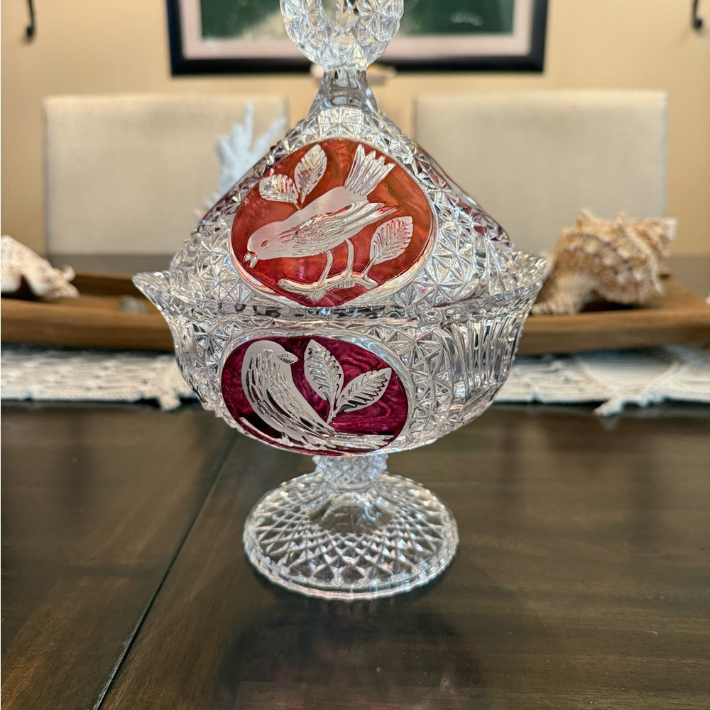 Hofbauer Red Bird Crystal Dish