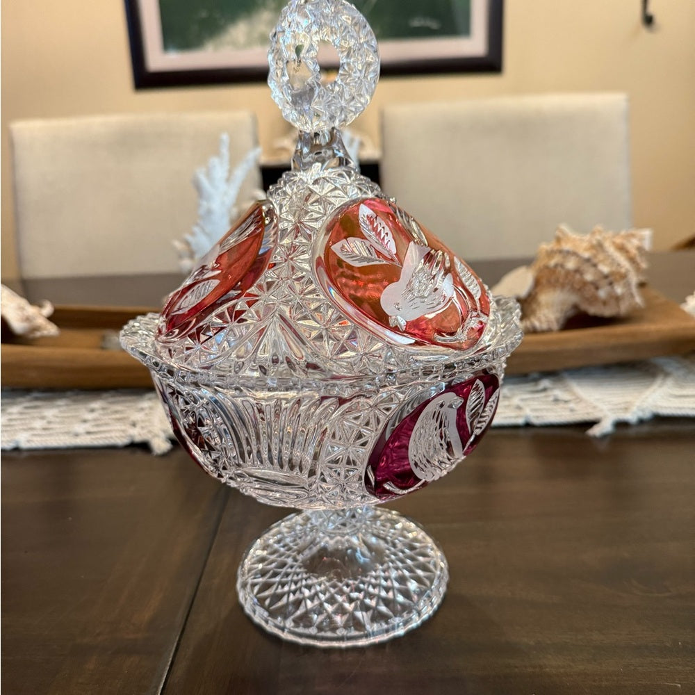 Hofbauer Red Bird Crystal Dish