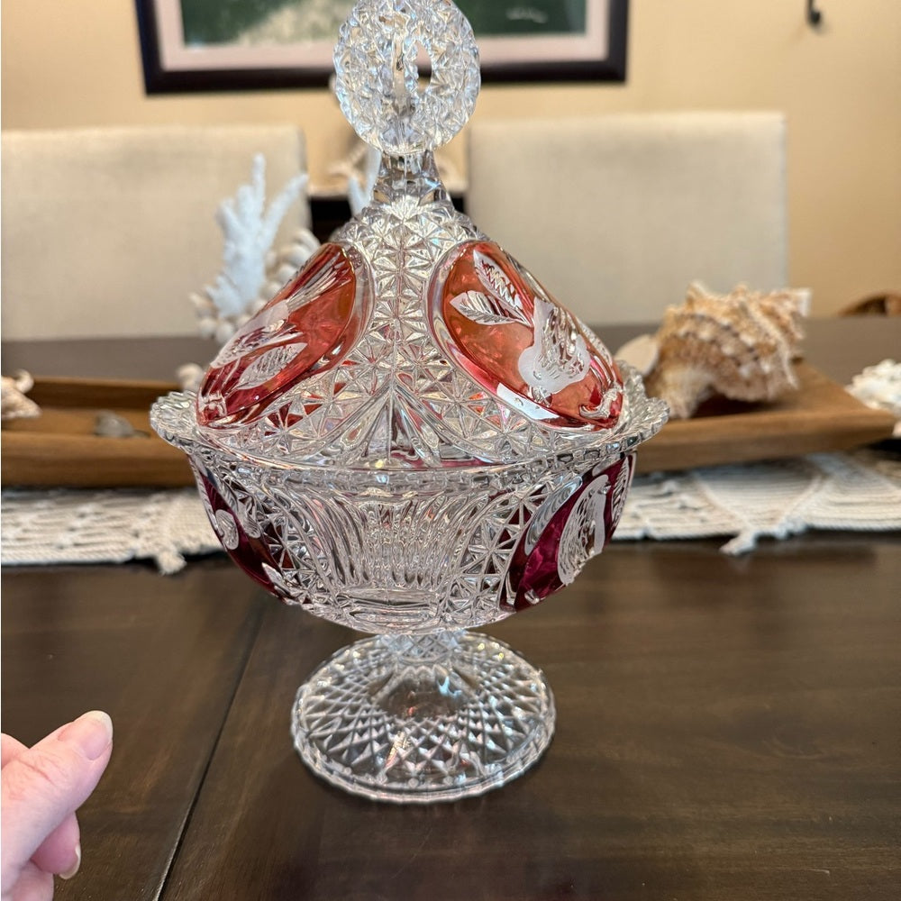 Hofbauer Red Bird Crystal Dish