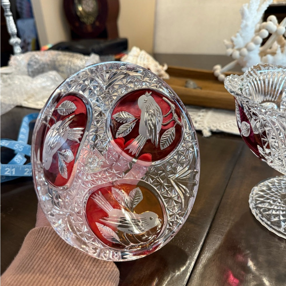 Hofbauer Red Bird Crystal Dish