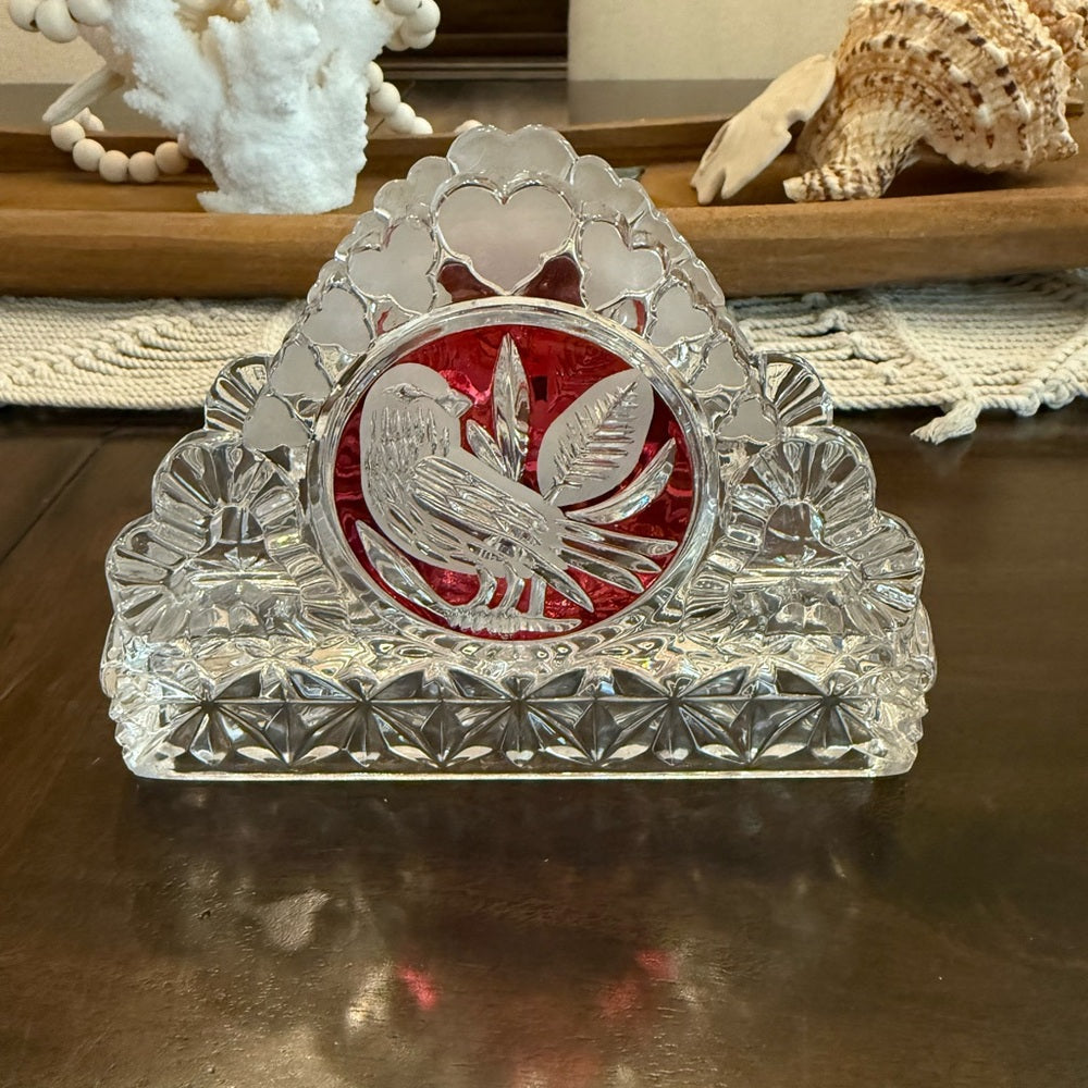 Hofbauer Red Bird Crystal Napkin Holder