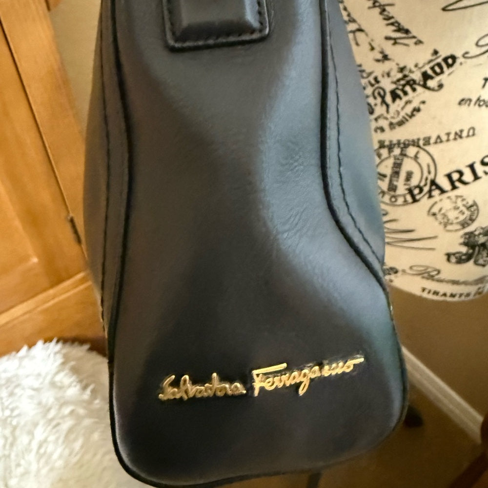 Salvatore Ferragamo Black Leather Hobo Bag with Free Ferragamo Wallet