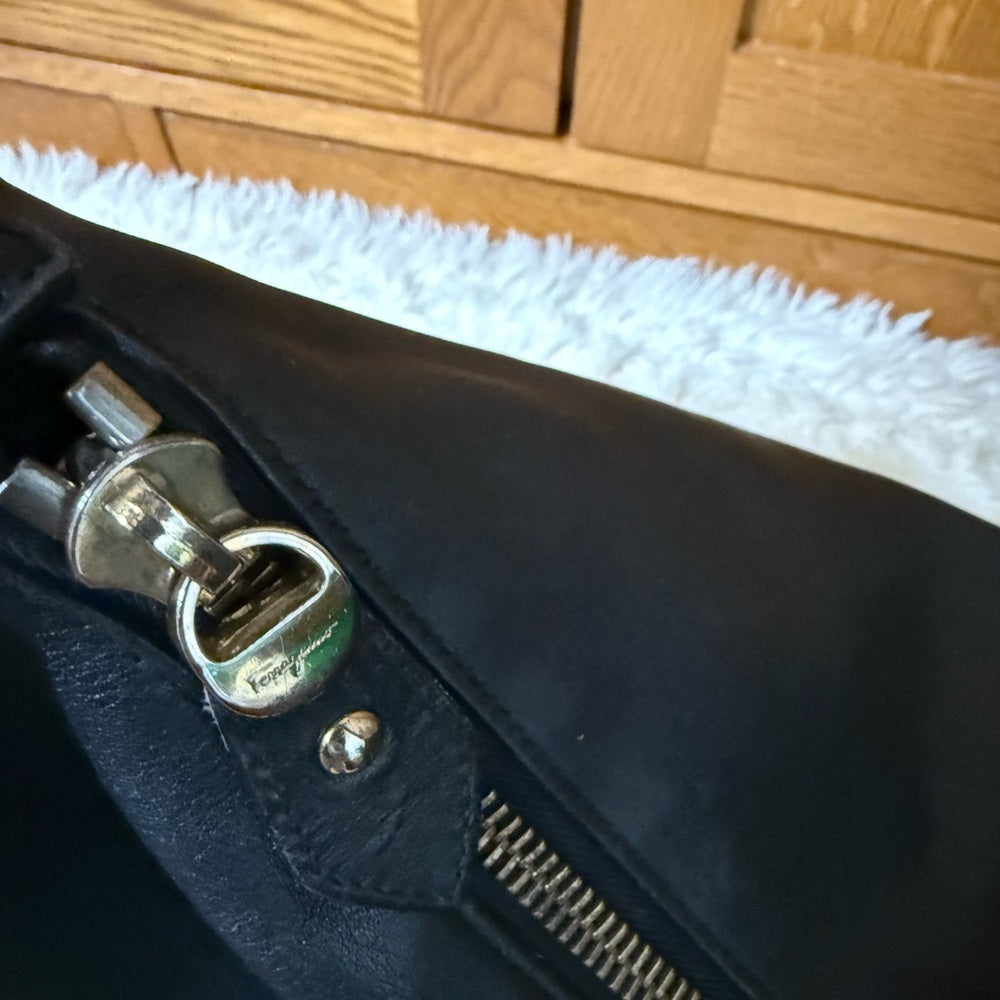 Salvatore Ferragamo Black Leather Hobo Bag with Free Ferragamo Wallet