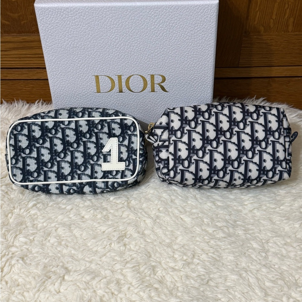 Dior Blue and White Monogram Pouch Duo