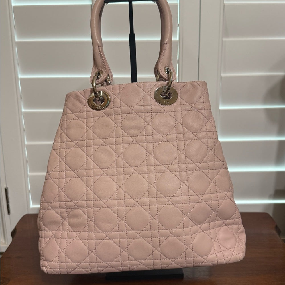 Dior Cannage Light Pink Lady Bag with Silver Hardware