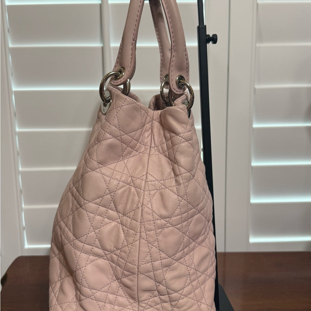Dior Cannage Light Pink Lady Bag with Silver Hardware