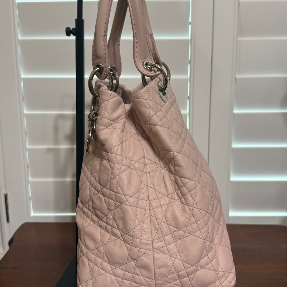 Dior Cannage Light Pink Lady Bag with Silver Hardware