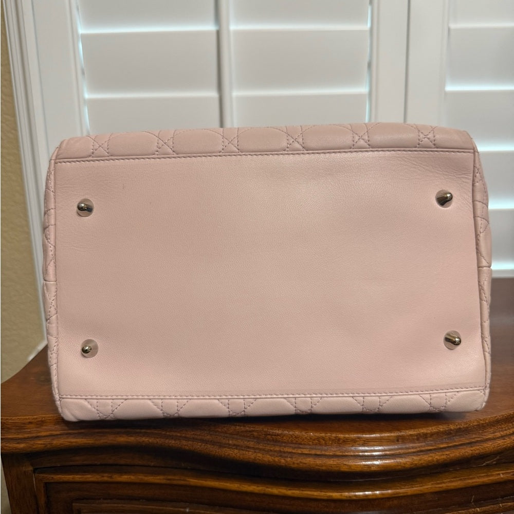 Dior Cannage Light Pink Lady Bag with Silver Hardware