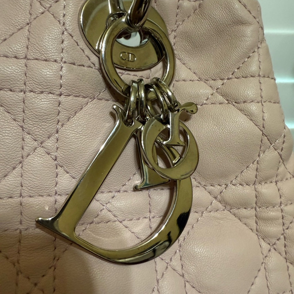 Dior Cannage Light Pink Lady Bag with Silver Hardware