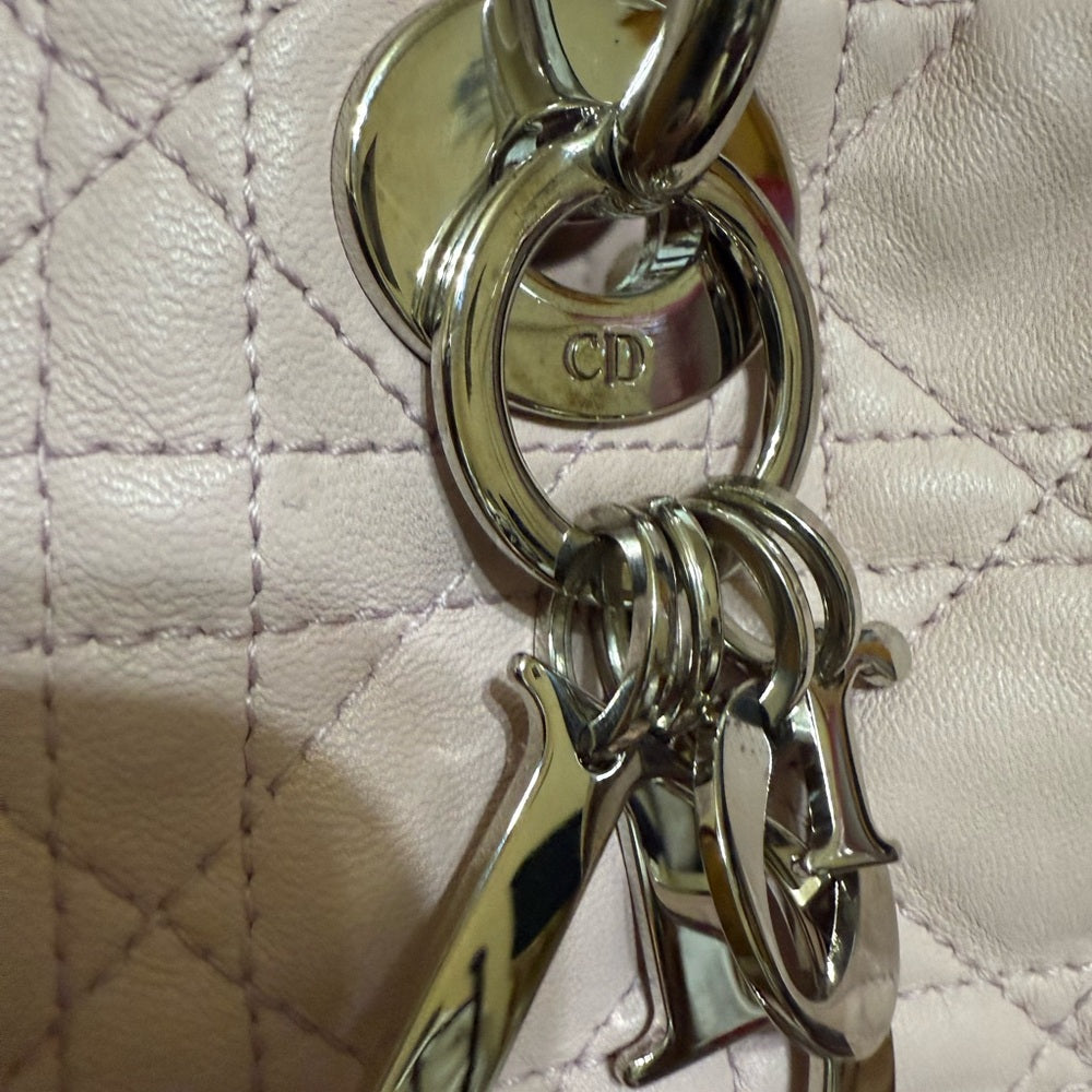 Dior Cannage Light Pink Lady Bag with Silver Hardware