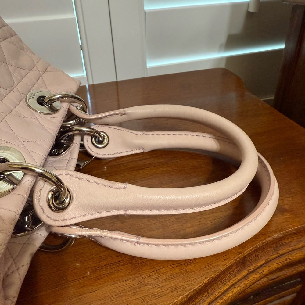 Dior Cannage Light Pink Lady Bag with Silver Hardware
