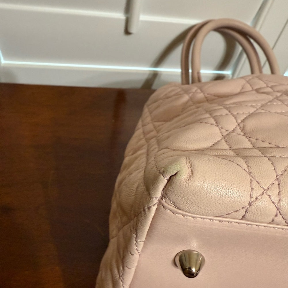 Dior Cannage Light Pink Lady Bag with Silver Hardware