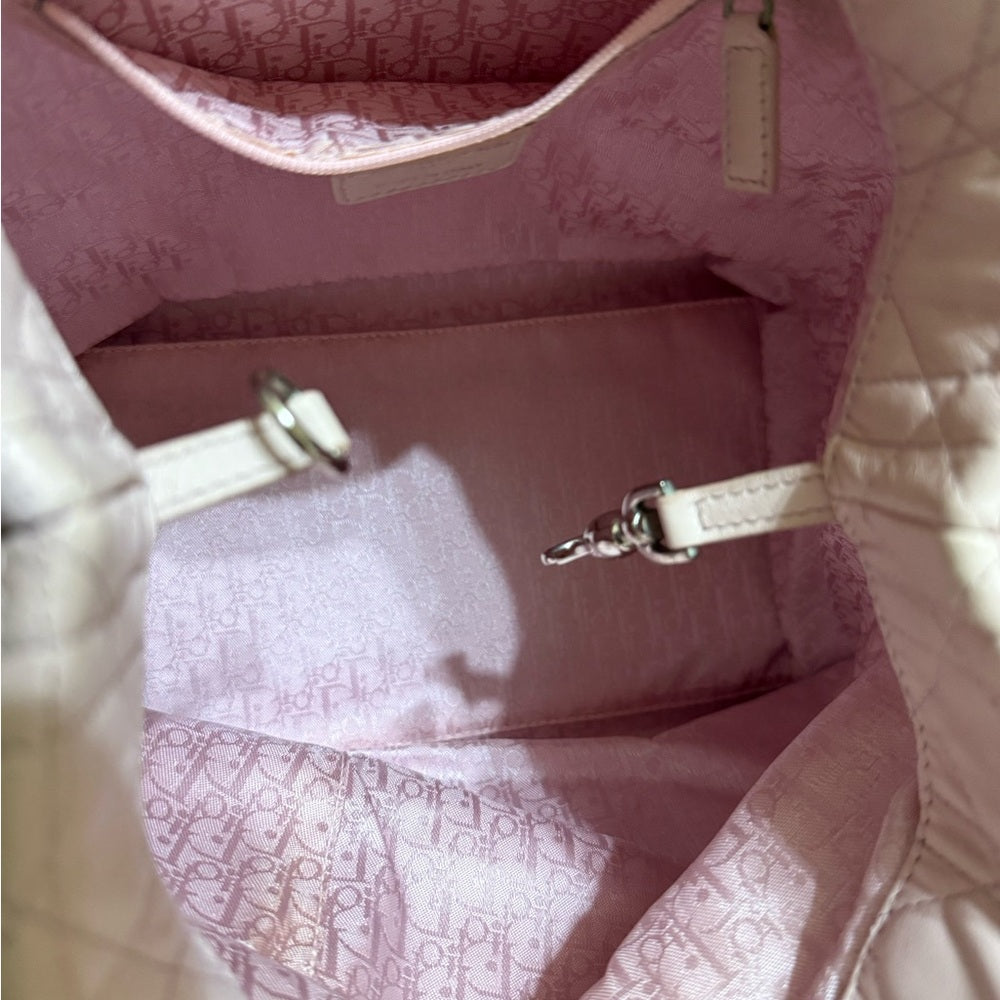 Dior Cannage Light Pink Lady Bag with Silver Hardware
