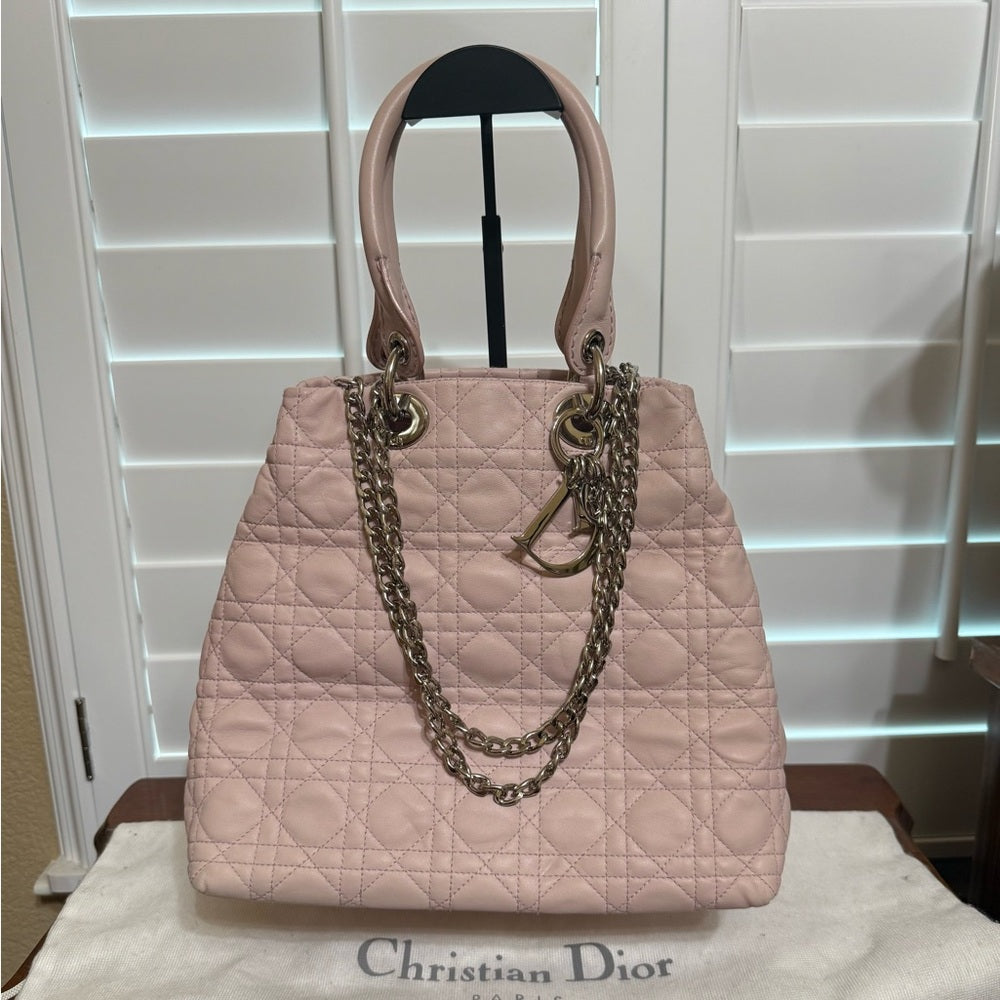 Dior Cannage Light Pink Lady Bag with Silver Hardware