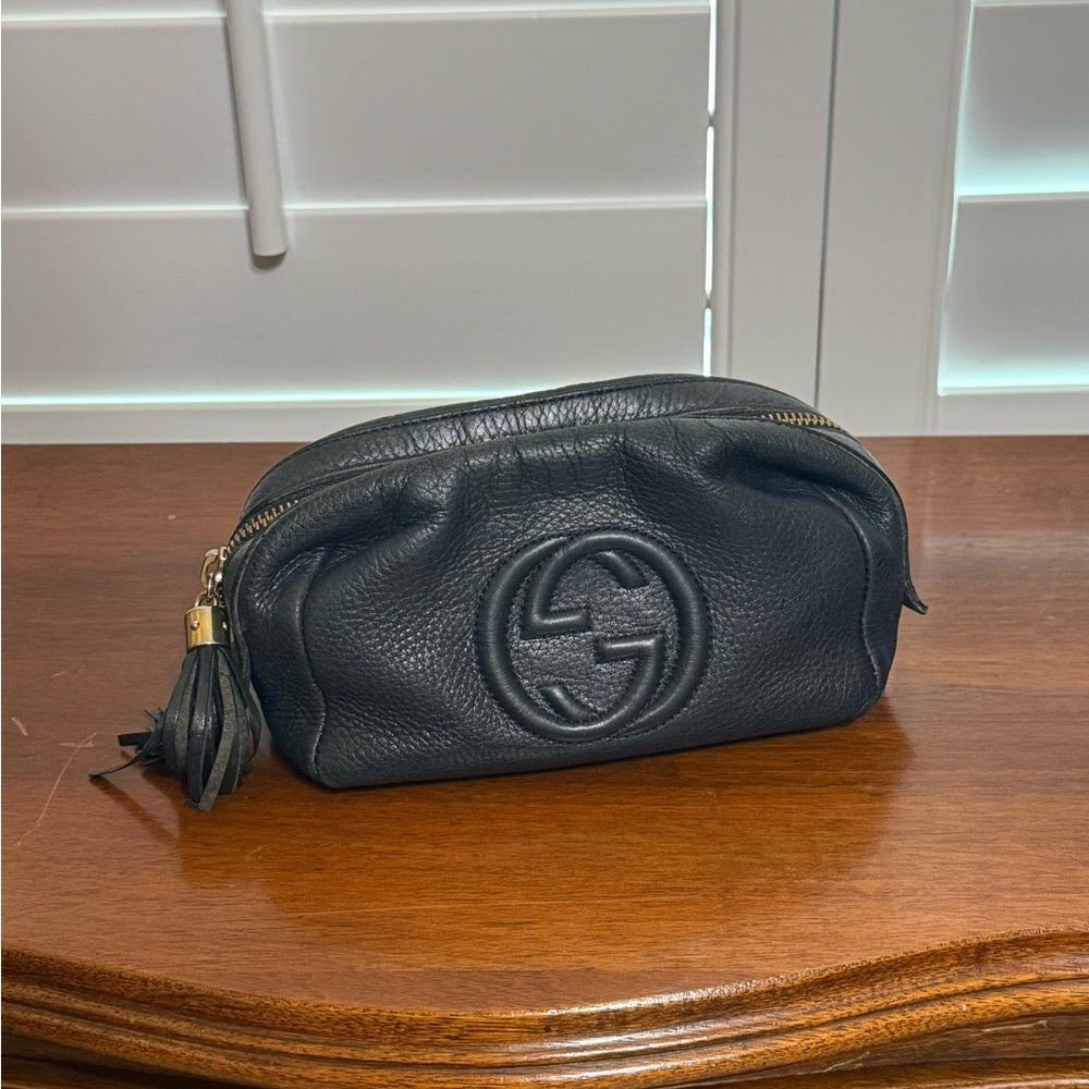 Gucci Soho GG Embossed Black Leather Makeup Bag