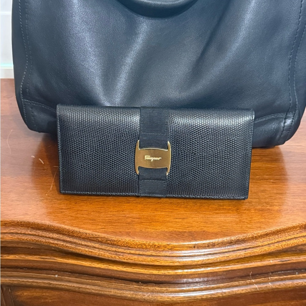 Salvatore Ferragamo Black Leather Hobo Bag with Free Ferragamo Wallet