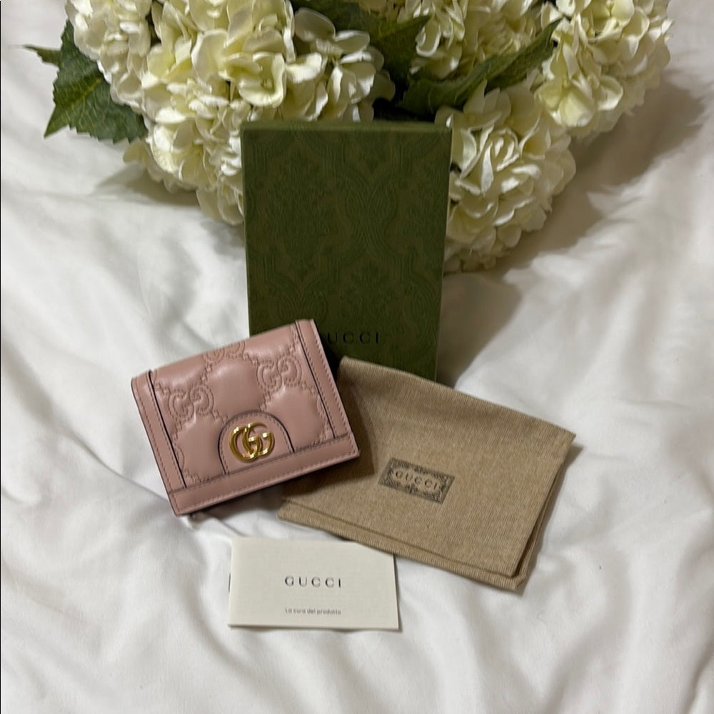 New Gucci Pink GG Matelasse Leather Bifold Wallet