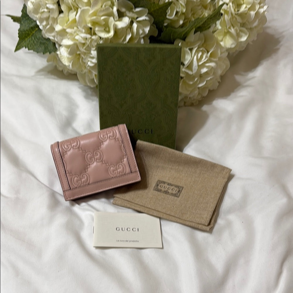 New Gucci Pink GG Matelasse Leather Bifold Wallet