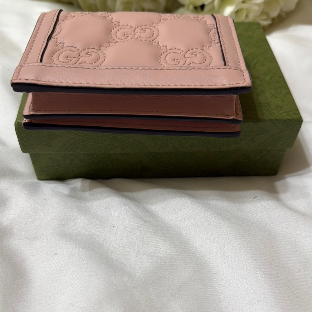 New Gucci Pink GG Matelasse Leather Bifold Wallet