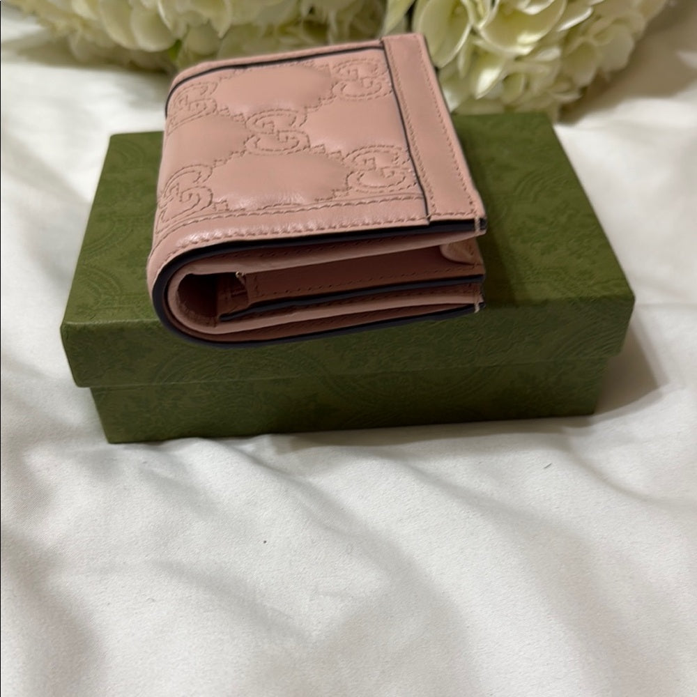 New Gucci Pink GG Matelasse Leather Bifold Wallet