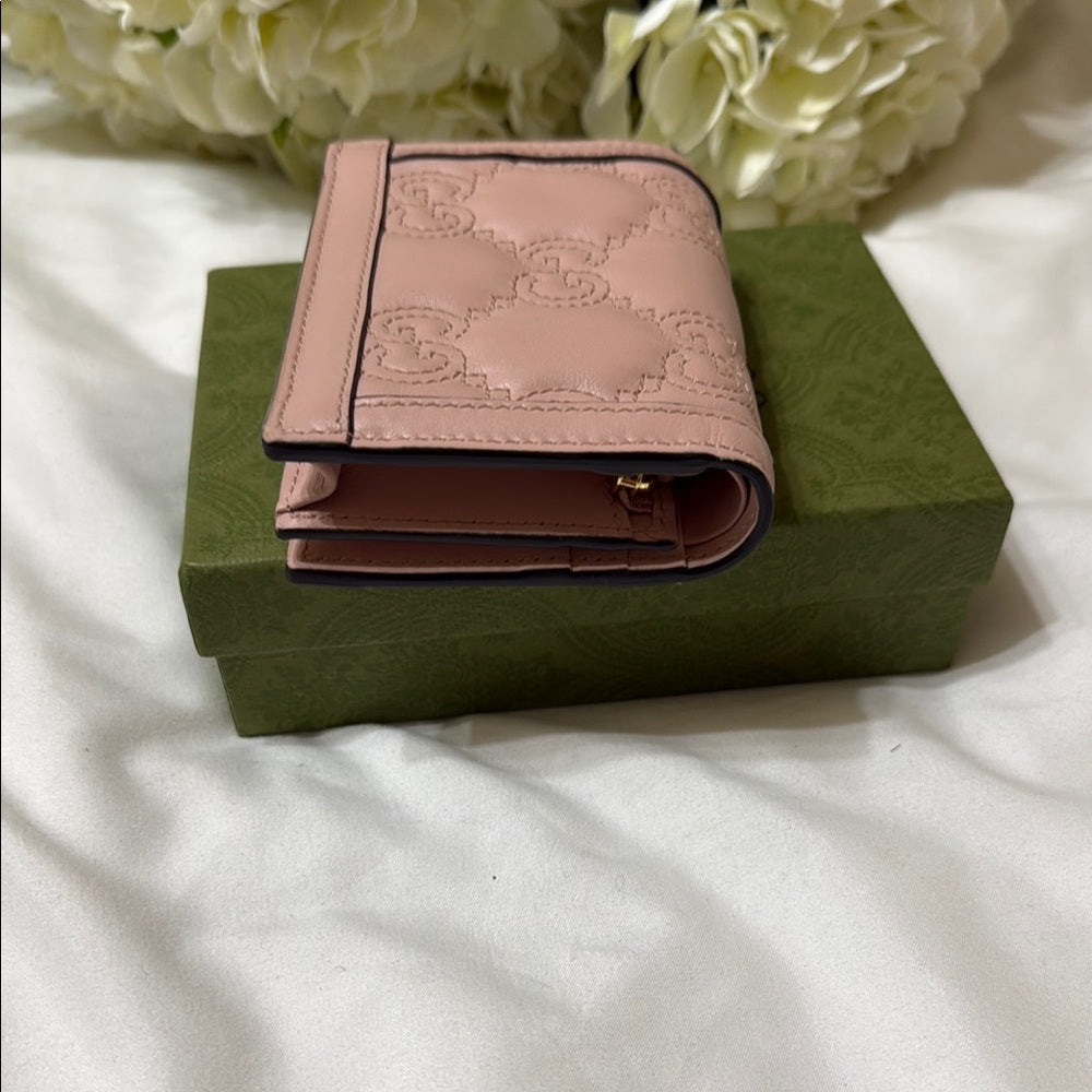New Gucci Pink GG Matelasse Leather Bifold Wallet