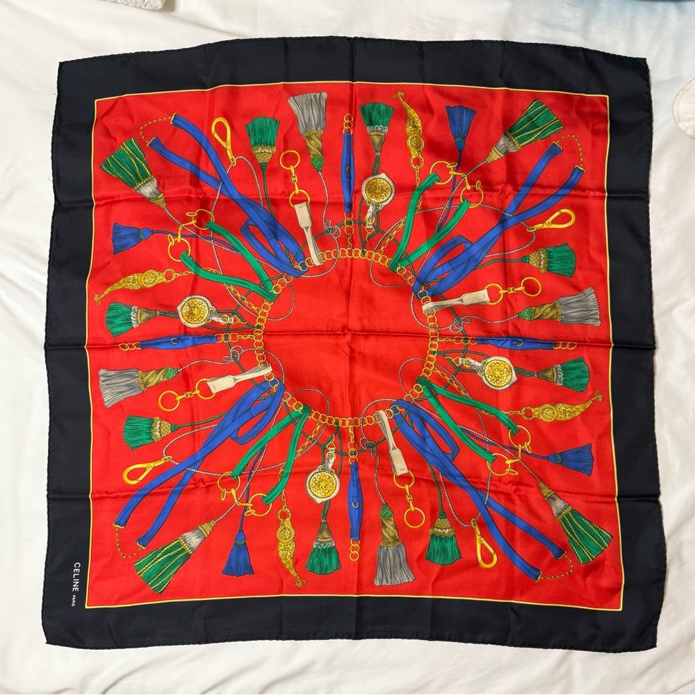 Celine Horse-bit 100% Silk Scarf with Gold Accents