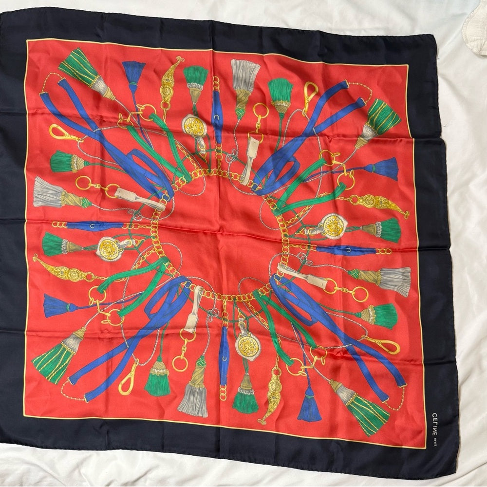 Celine Horse-bit 100% Silk Scarf with Gold Accents