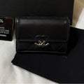 CHANEL Black Matelasse Half COCO Trifold Wallet