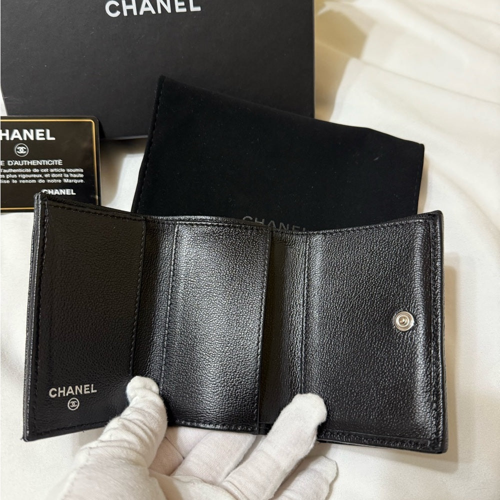 CHANEL Black Matelasse Half COCO Trifold Wallet