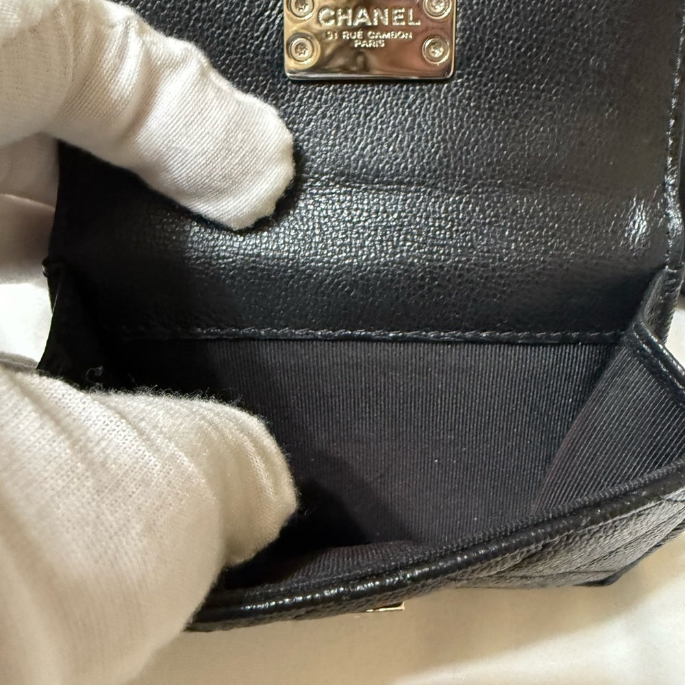 CHANEL Black Matelasse Half COCO Trifold Wallet