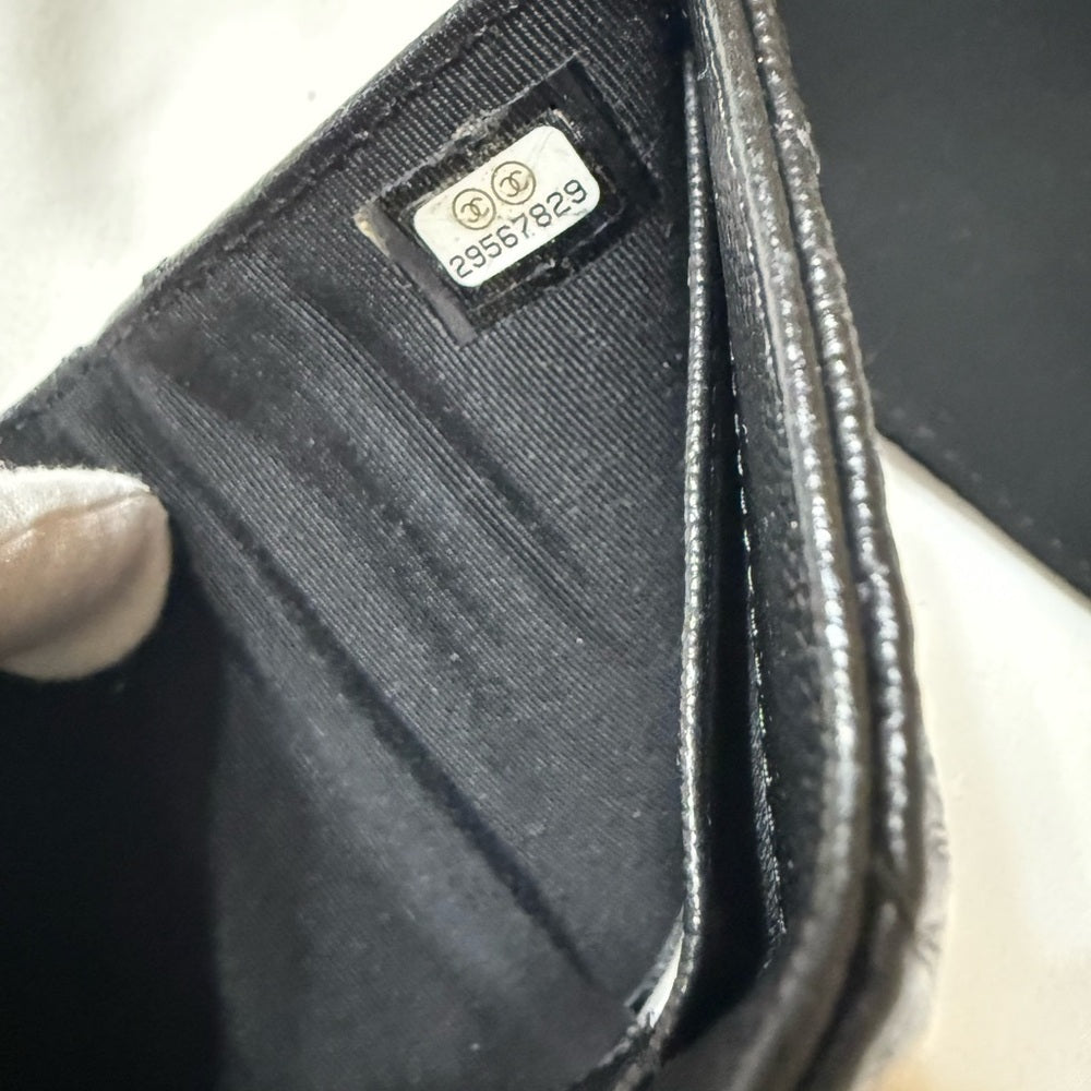 CHANEL Black Matelasse Half COCO Trifold Wallet