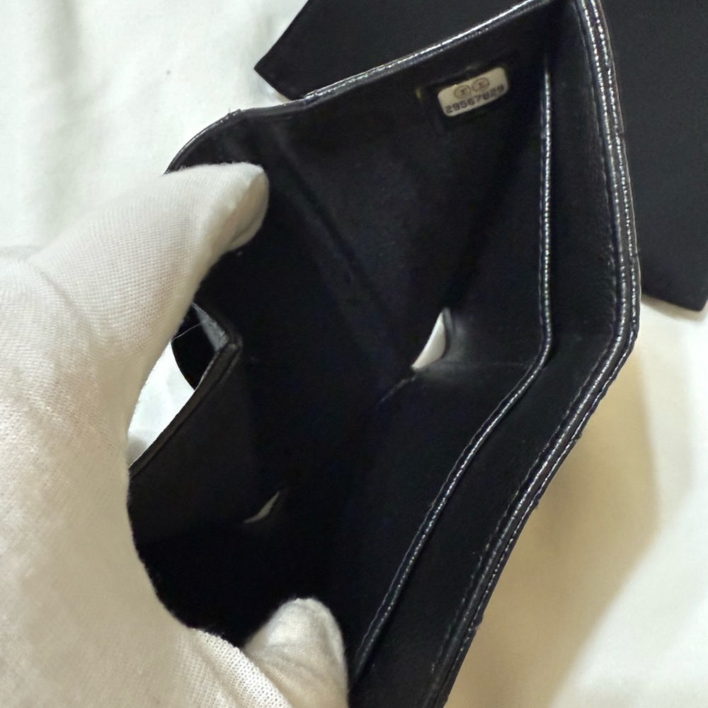 CHANEL Black Matelasse Half COCO Trifold Wallet