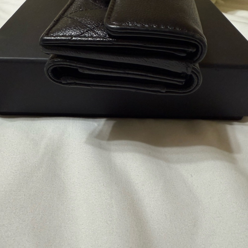 CHANEL Black Matelasse Half COCO Trifold Wallet