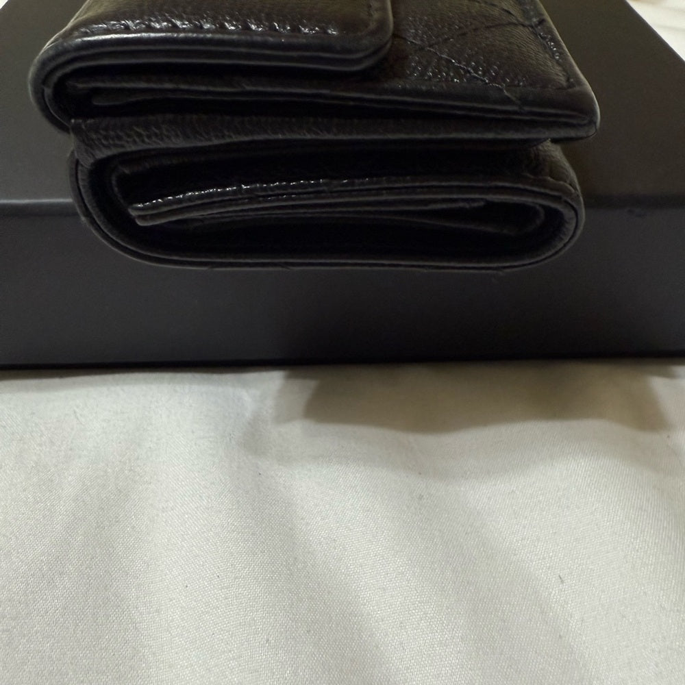 CHANEL Black Matelasse Half COCO Trifold Wallet