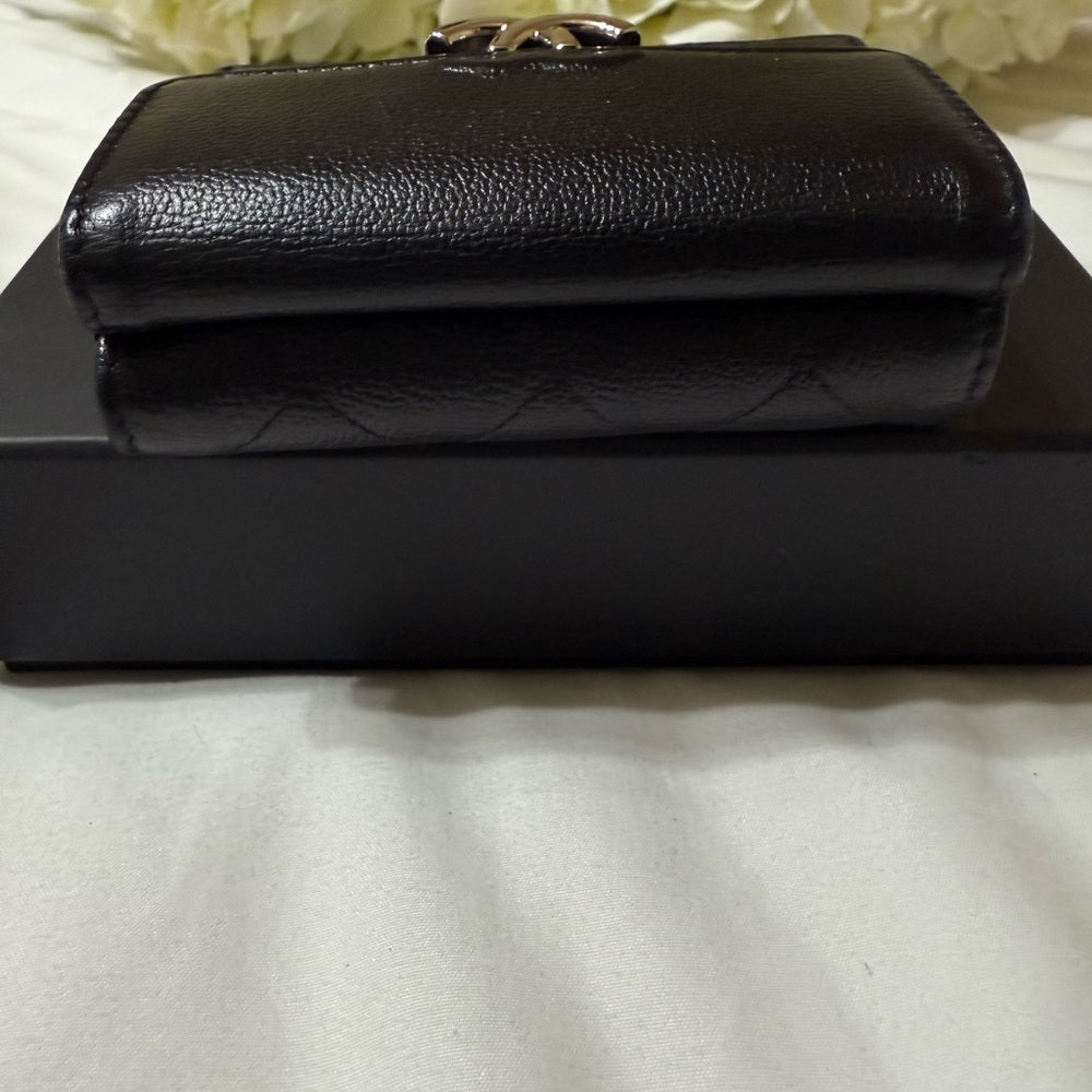 CHANEL Black Matelasse Half COCO Trifold Wallet