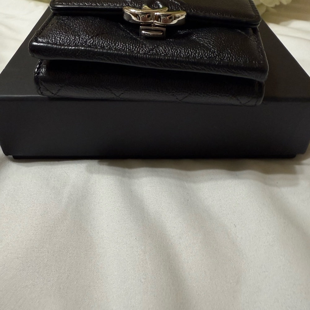 CHANEL Black Matelasse Half COCO Trifold Wallet