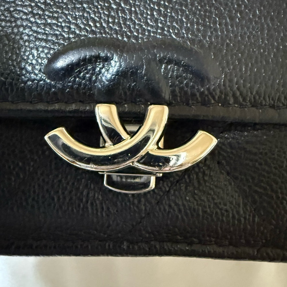 CHANEL Black Matelasse Half COCO Trifold Wallet