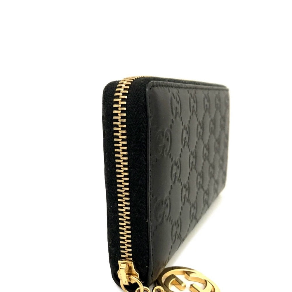 New Gucci GG Black and Gold Long Wallet with Gold Zipper