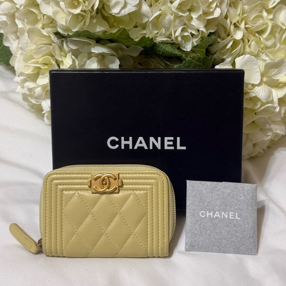 Chanel Caviar Leather Boy Zip Around Card Wallet