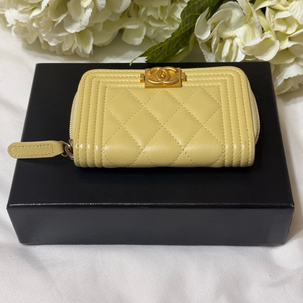 Chanel Caviar Leather Boy Zip Around Card Wallet