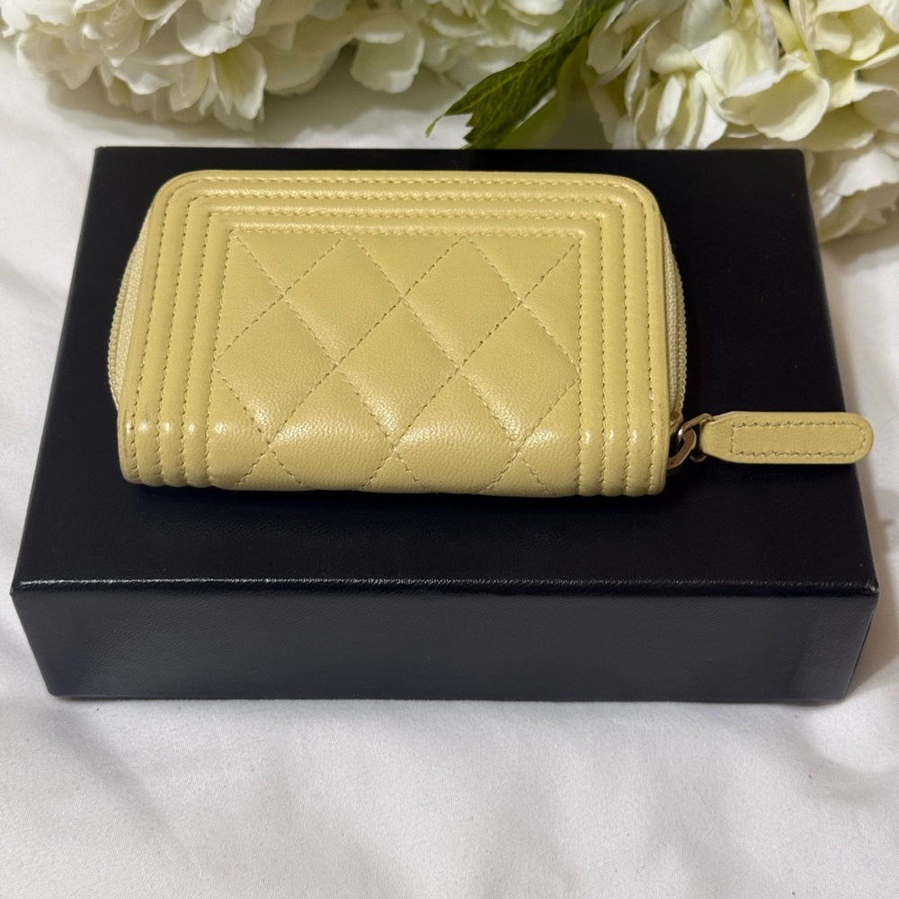 Chanel Caviar Leather Boy Zip Around Card Wallet