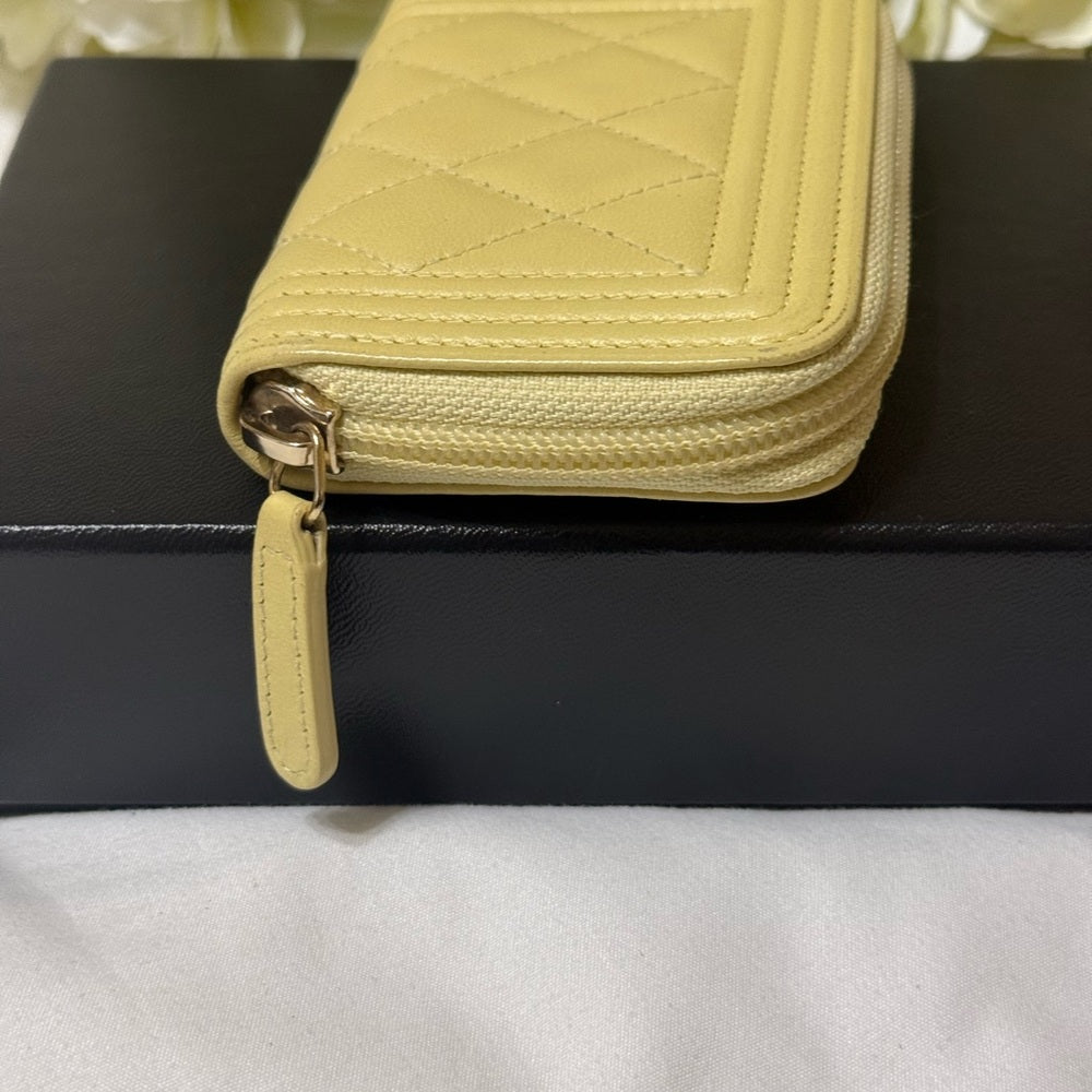 Chanel Caviar Leather Boy Zip Around Card Wallet
