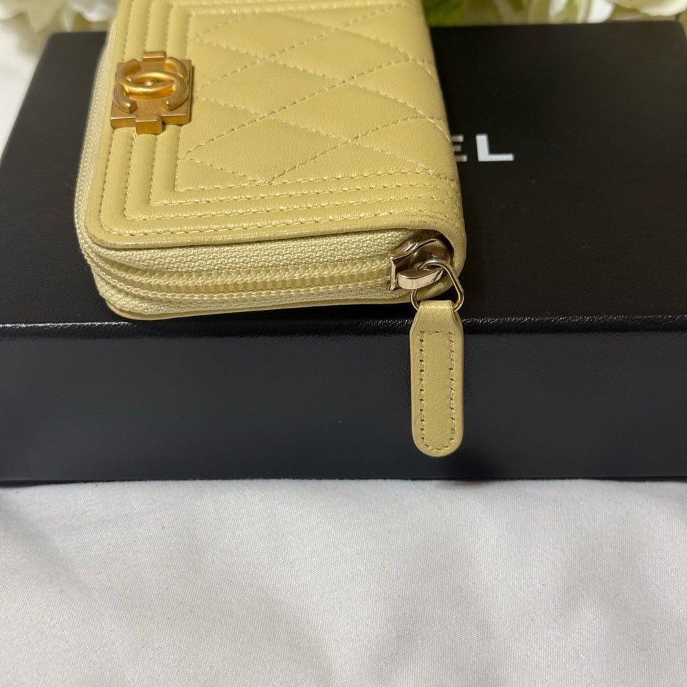 Chanel Caviar Leather Boy Zip Around Card Wallet
