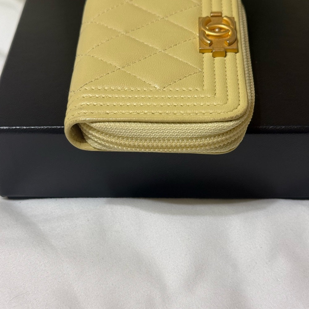 Chanel Caviar Leather Boy Zip Around Card Wallet