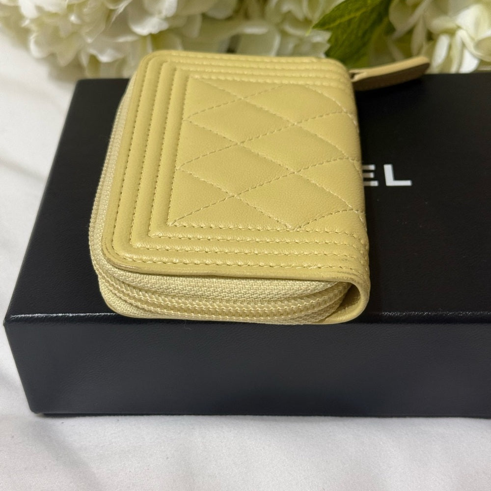 Chanel Caviar Leather Boy Zip Around Card Wallet