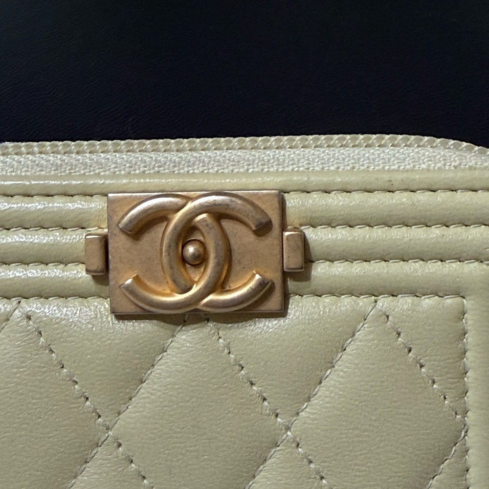 Chanel Caviar Leather Boy Zip Around Card Wallet