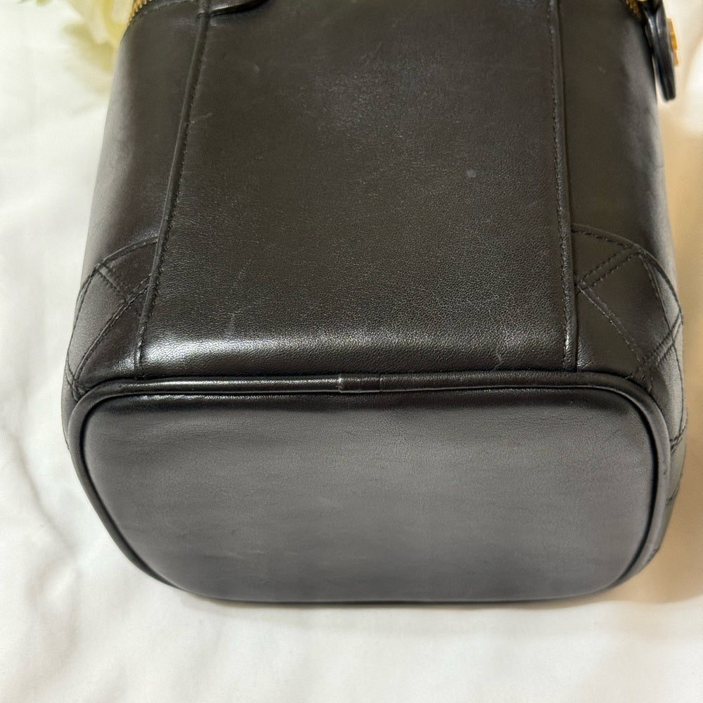 CHANEL Black Lambskin Vanity Bag with Gold Chain